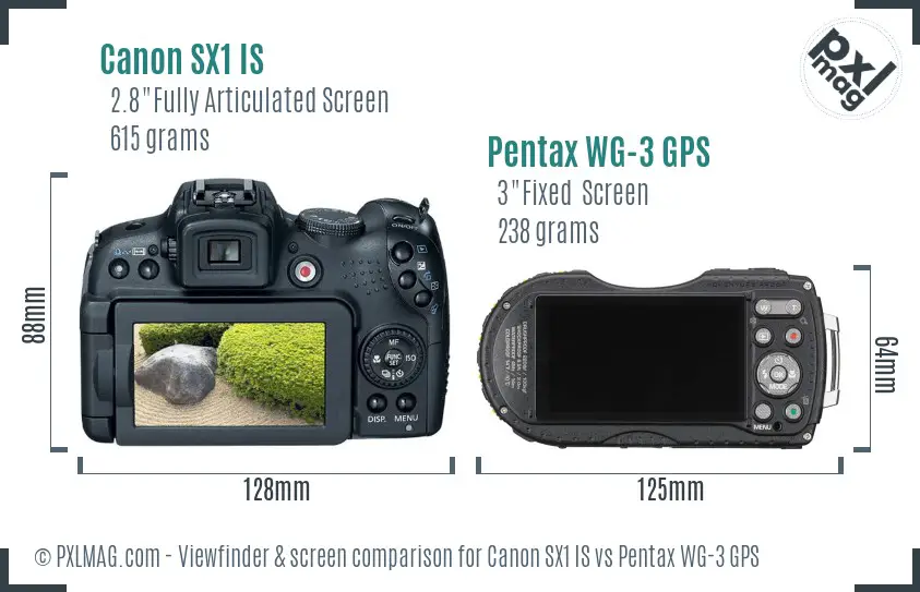 Canon SX1 IS vs Pentax WG-3 GPS Screen and Viewfinder comparison