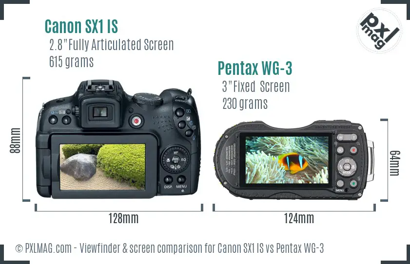 Canon SX1 IS vs Pentax WG-3 Screen and Viewfinder comparison