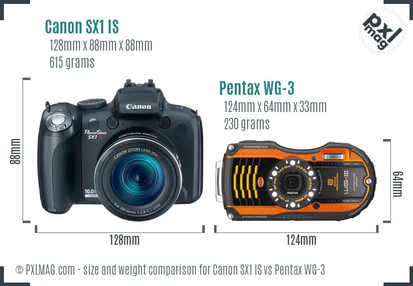 Canon SX1 IS vs Pentax WG-3 size comparison