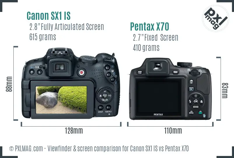 Canon SX1 IS vs Pentax X70 Screen and Viewfinder comparison