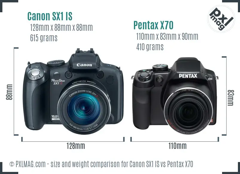 Canon SX1 IS vs Pentax X70 size comparison