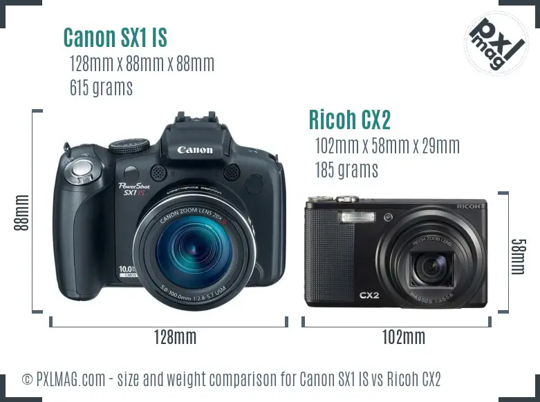 Canon SX1 IS vs Ricoh CX2 size comparison