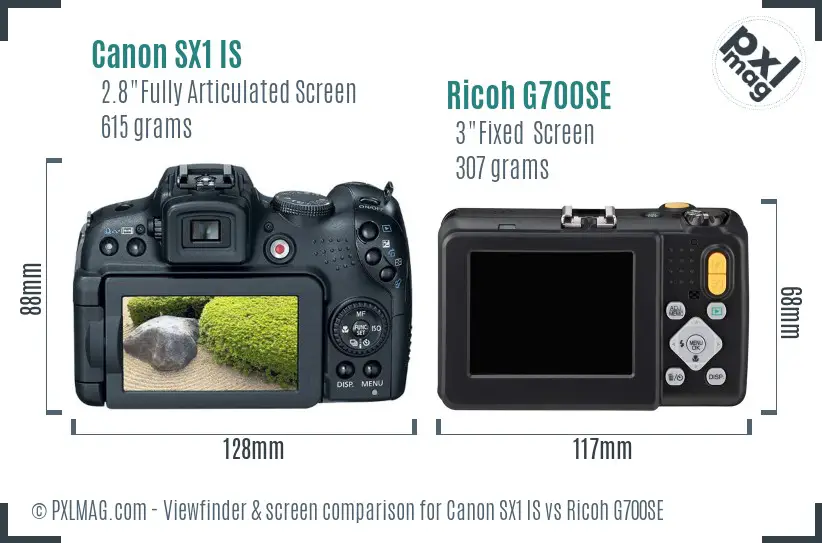 Canon SX1 IS vs Ricoh G700SE Screen and Viewfinder comparison Canon SX1 IS vs Ricoh G700SE Screen and Viewfinder comparison