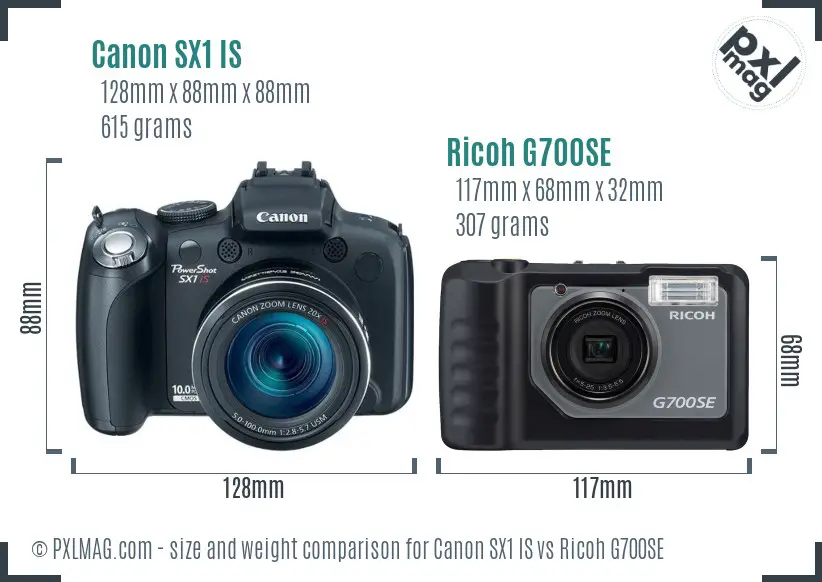 Canon SX1 IS vs Ricoh G700SE size comparison Canon SX1 IS vs Ricoh G700SE size comparison