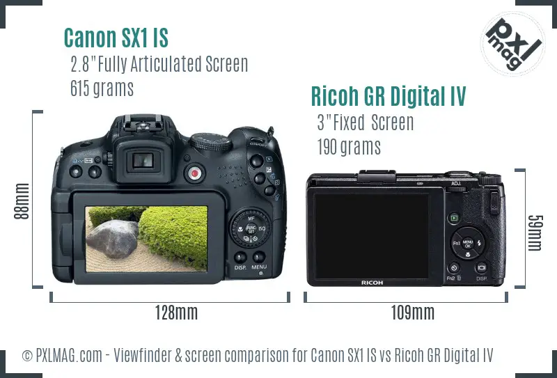 Canon SX1 IS vs Ricoh GR Digital IV Screen and Viewfinder comparison