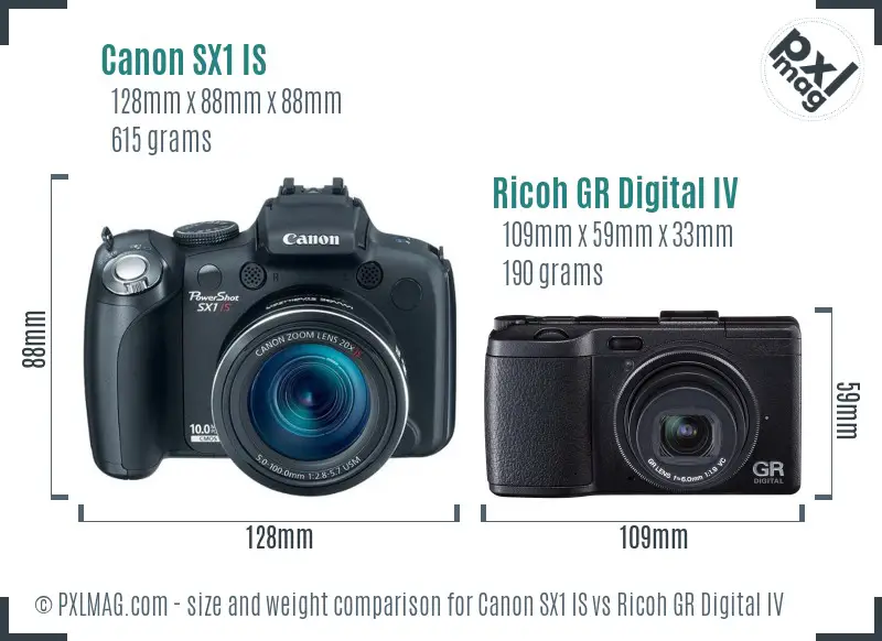 Canon SX1 IS vs Ricoh GR Digital IV size comparison