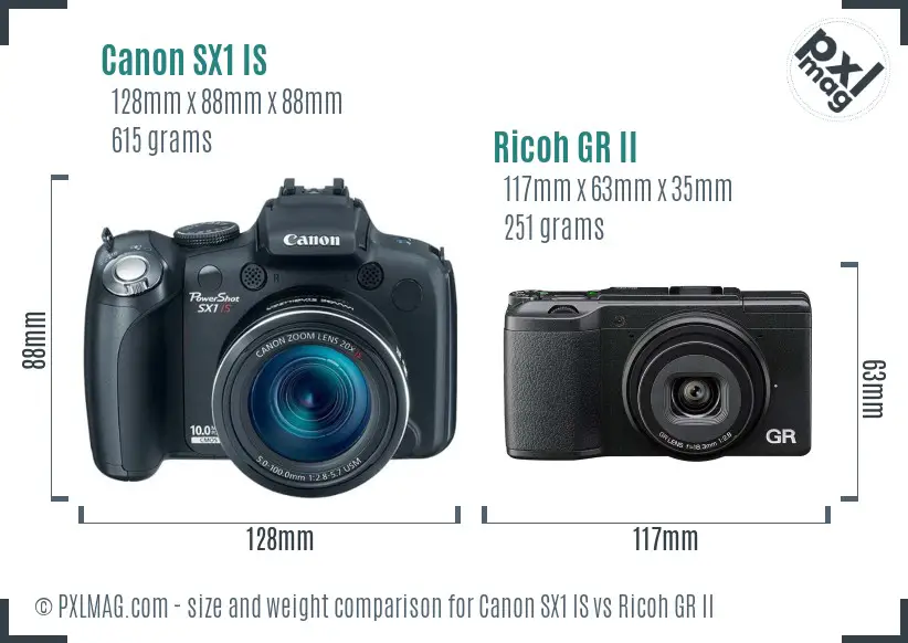 Canon SX1 IS vs Ricoh GR II size comparison