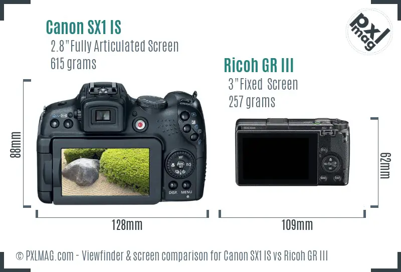 Canon SX1 IS vs Ricoh GR III Screen and Viewfinder comparison