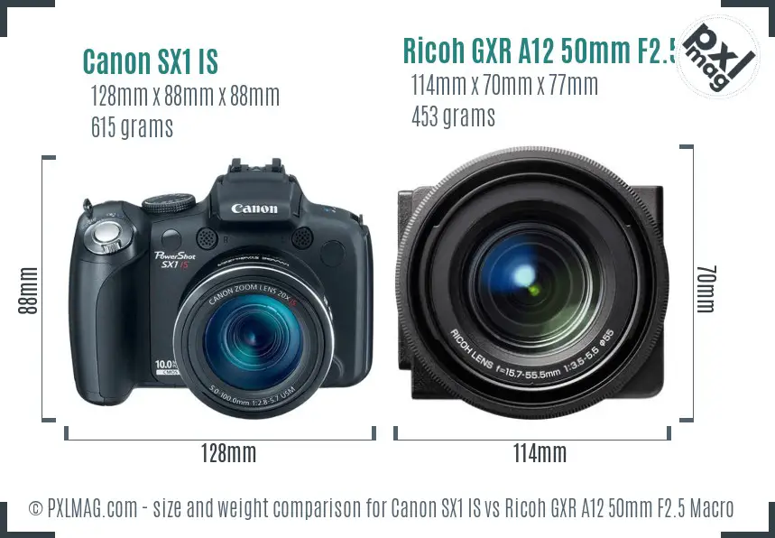 Canon SX1 IS vs Ricoh GXR A12 50mm F2.5 Macro size comparison Canon SX1 IS vs Ricoh GXR A12 50mm F2.5 Macro size comparison