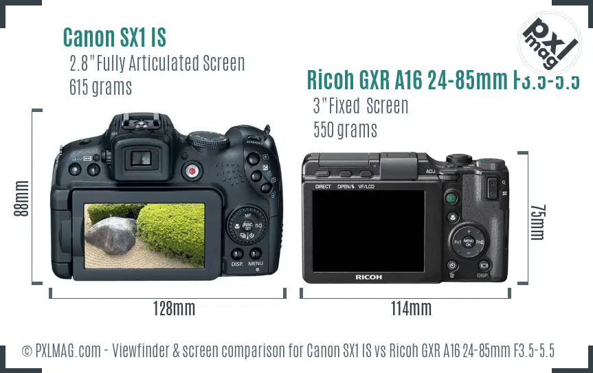 Canon SX1 IS vs Ricoh GXR A16 24-85mm F3.5-5.5 Screen and Viewfinder comparison Canon SX1 IS vs Ricoh GXR A16 24-85mm F3.5-5.5 Screen and Viewfinder comparison