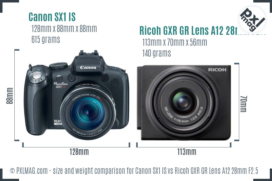 Canon SX1 IS vs Ricoh GXR GR Lens A12 28mm F2.5 size comparison Canon SX1 IS vs Ricoh GXR GR Lens A12 28mm F2.5 size comparison