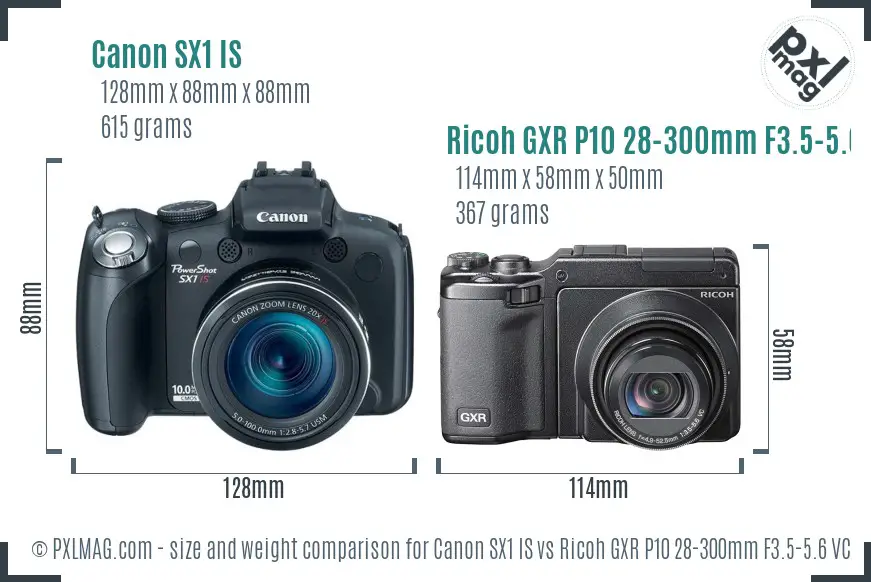 Canon SX1 IS vs Ricoh GXR P10 28-300mm F3.5-5.6 VC size comparison