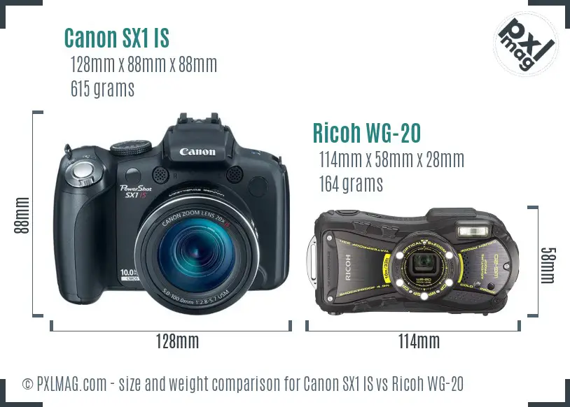 Canon SX1 IS vs Ricoh WG-20 size comparison