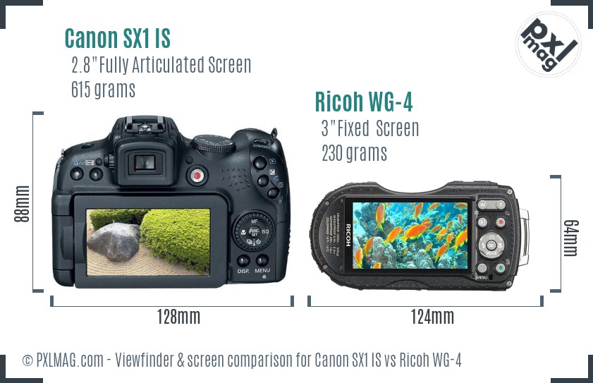 Canon SX1 IS vs Ricoh WG-4 Screen and Viewfinder comparison