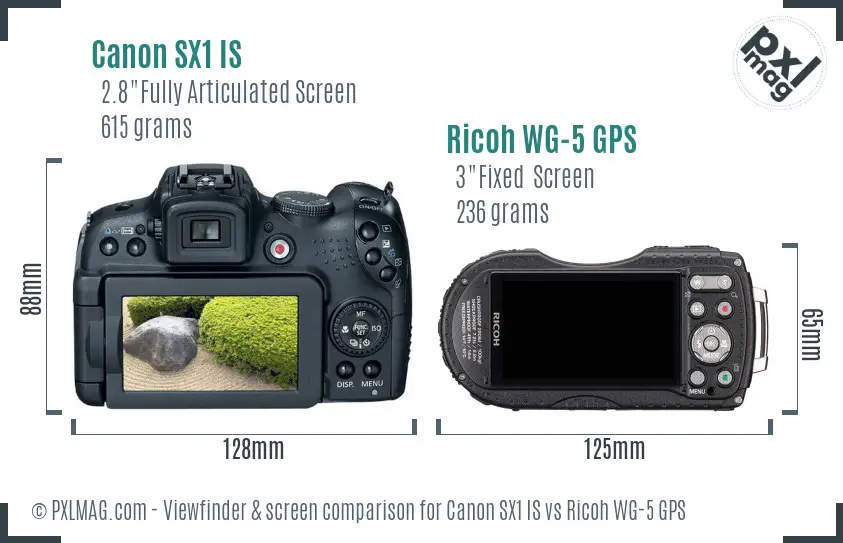 Canon SX1 IS vs Ricoh WG-5 GPS Screen and Viewfinder comparison Canon SX1 IS vs Ricoh WG-5 GPS Screen and Viewfinder comparison