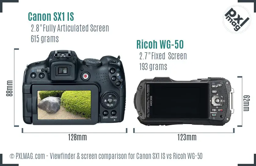 Canon SX1 IS vs Ricoh WG-50 Screen and Viewfinder comparison