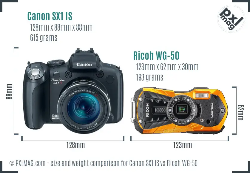 Canon SX1 IS vs Ricoh WG-50 size comparison