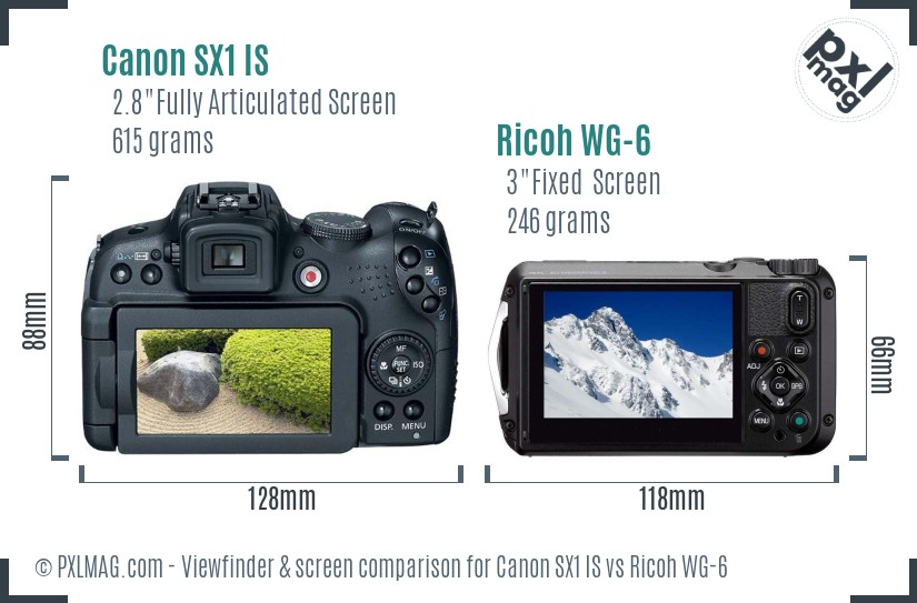 Canon SX1 IS vs Ricoh WG-6 Screen and Viewfinder comparison