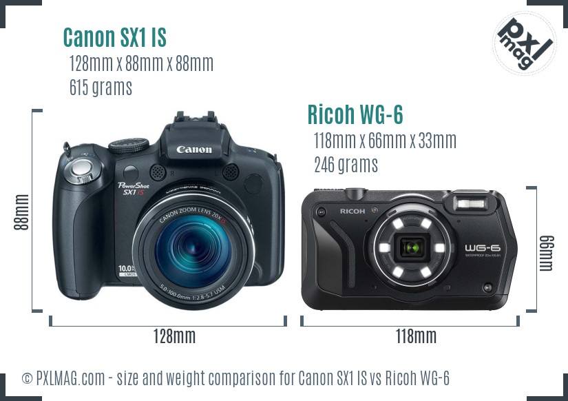 Canon SX1 IS vs Ricoh WG-6 size comparison Canon SX1 IS vs Ricoh WG-6 size comparison