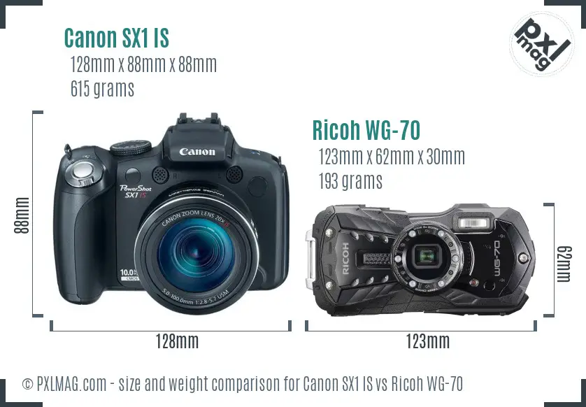 Canon SX1 IS vs Ricoh WG-70 size comparison Canon SX1 IS vs Ricoh WG-70 size comparison