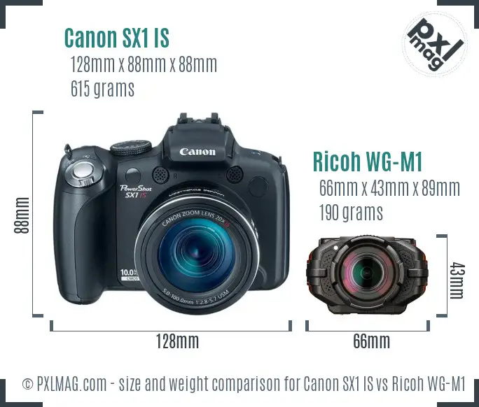 Canon SX1 IS vs Ricoh WG-M1 size comparison