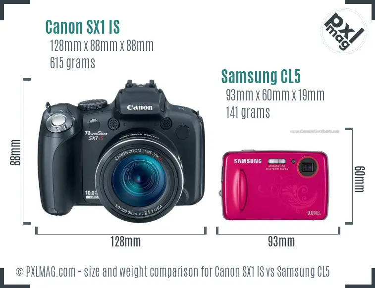 Canon SX1 IS vs Samsung CL5 size comparison