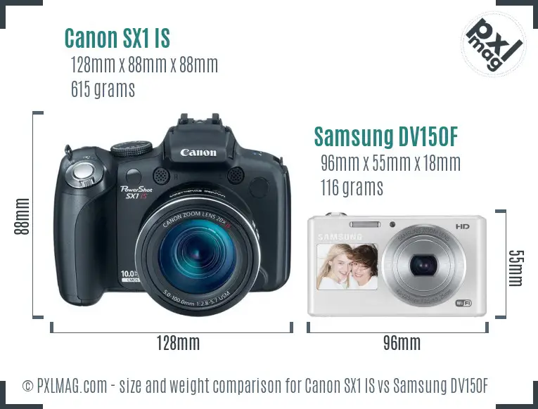 Canon SX1 IS vs Samsung DV150F size comparison