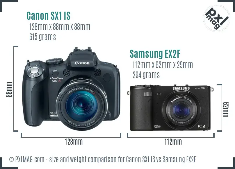 Canon SX1 IS vs Samsung EX2F size comparison Canon SX1 IS vs Samsung EX2F size comparison