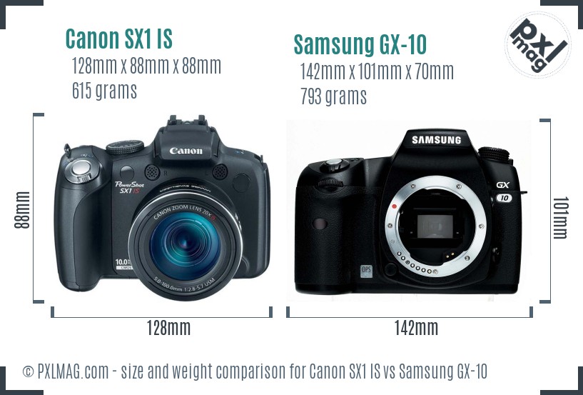 Canon SX1 IS vs Samsung GX-10 size comparison