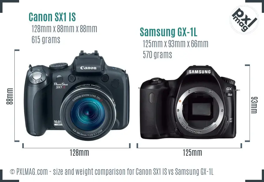 Canon SX1 IS vs Samsung GX-1L size comparison Canon SX1 IS vs Samsung GX-1L size comparison