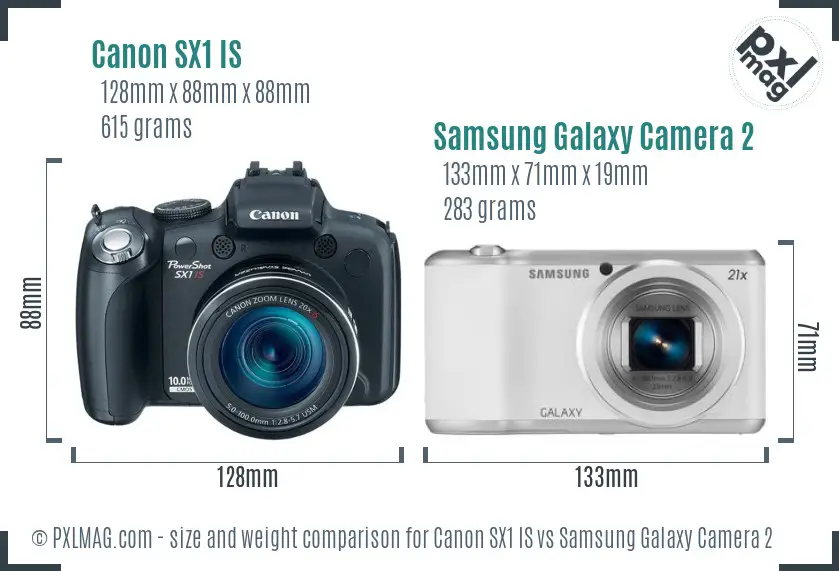 Canon SX1 IS vs Samsung Galaxy Camera 2 size comparison