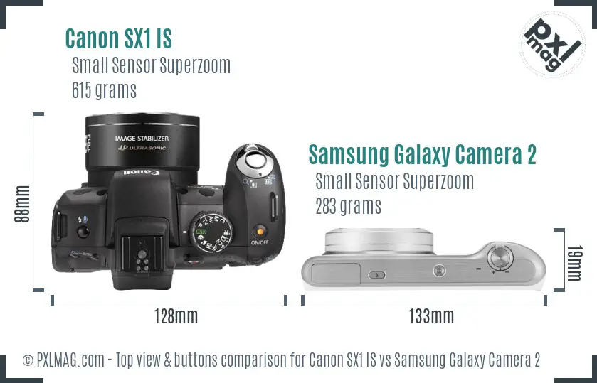 Canon SX1 IS vs Samsung Galaxy Camera 2 top view buttons comparison