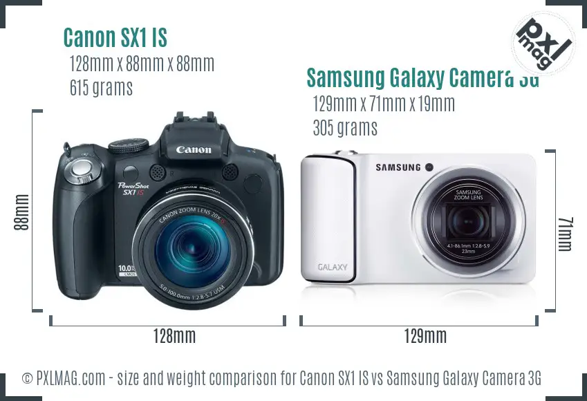 Canon SX1 IS vs Samsung Galaxy Camera 3G size comparison