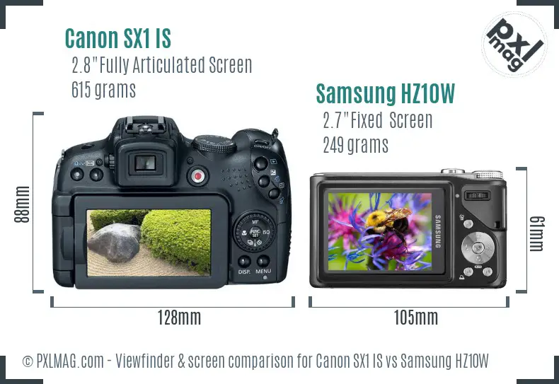 Canon SX1 IS vs Samsung HZ10W Screen and Viewfinder comparison Canon SX1 IS vs Samsung HZ10W Screen and Viewfinder comparison