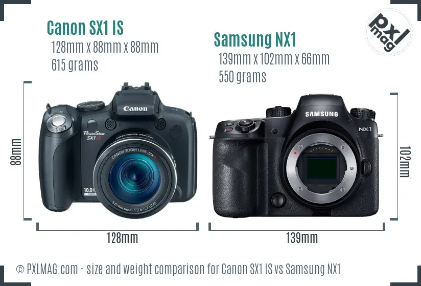Canon SX1 IS vs Samsung NX1 size comparison Canon SX1 IS vs Samsung NX1 size comparison