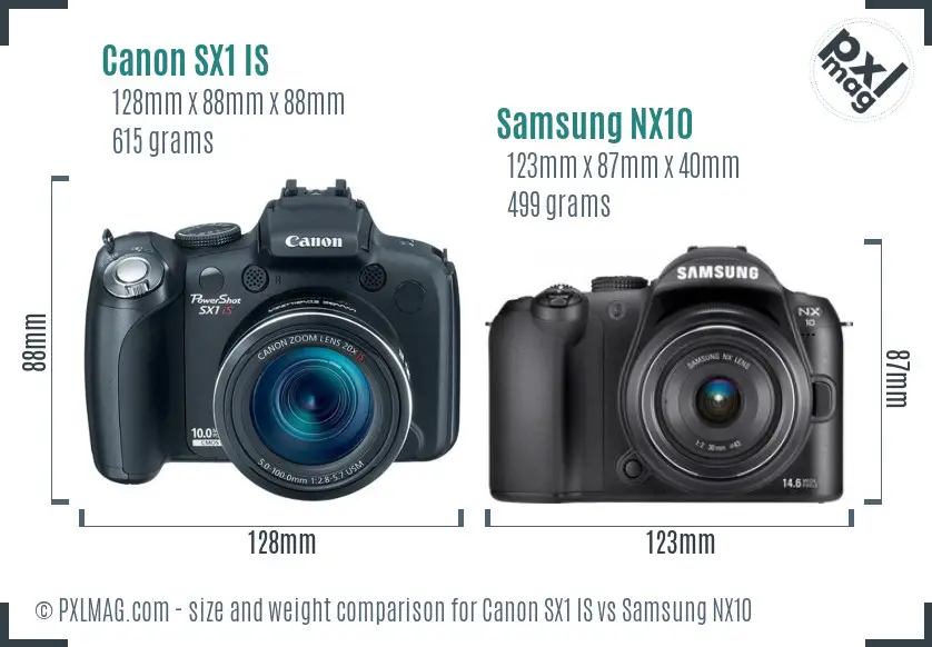 Canon SX1 IS vs Samsung NX10 size comparison