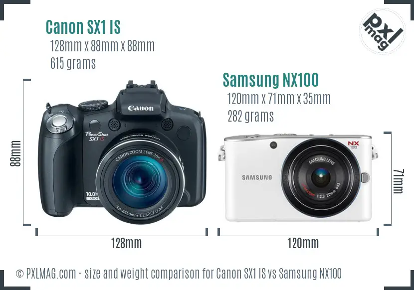 Canon SX1 IS vs Samsung NX100 size comparison