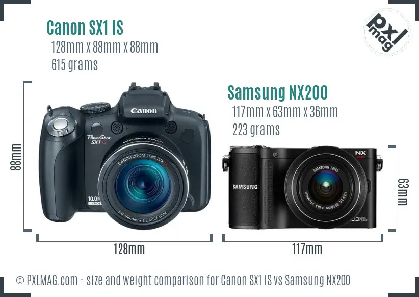 Canon SX1 IS vs Samsung NX200 size comparison