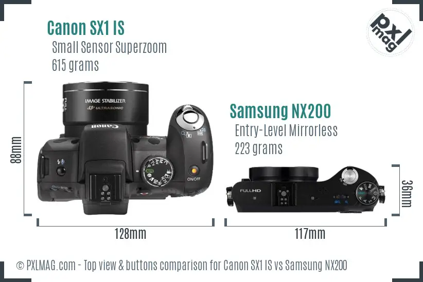 Canon SX1 IS vs Samsung NX200 top view buttons comparison
