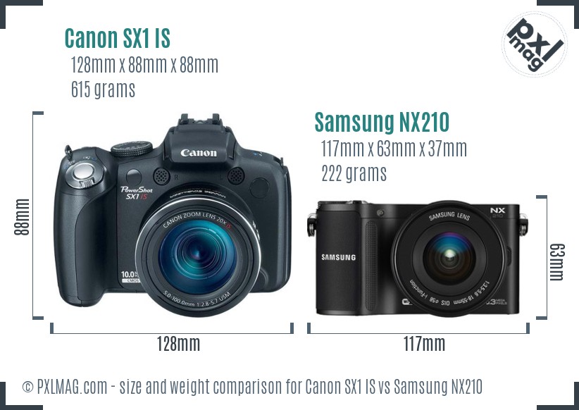 Canon SX1 IS vs Samsung NX210 size comparison