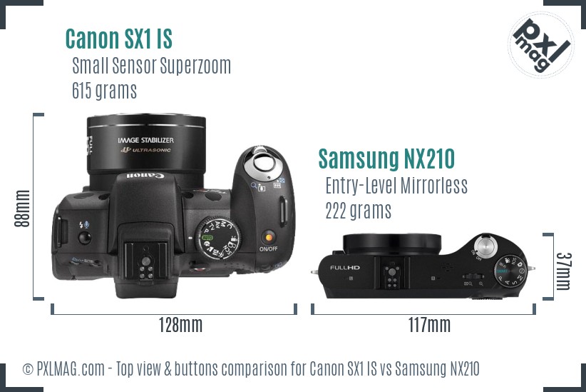 Canon SX1 IS vs Samsung NX210 top view buttons comparison