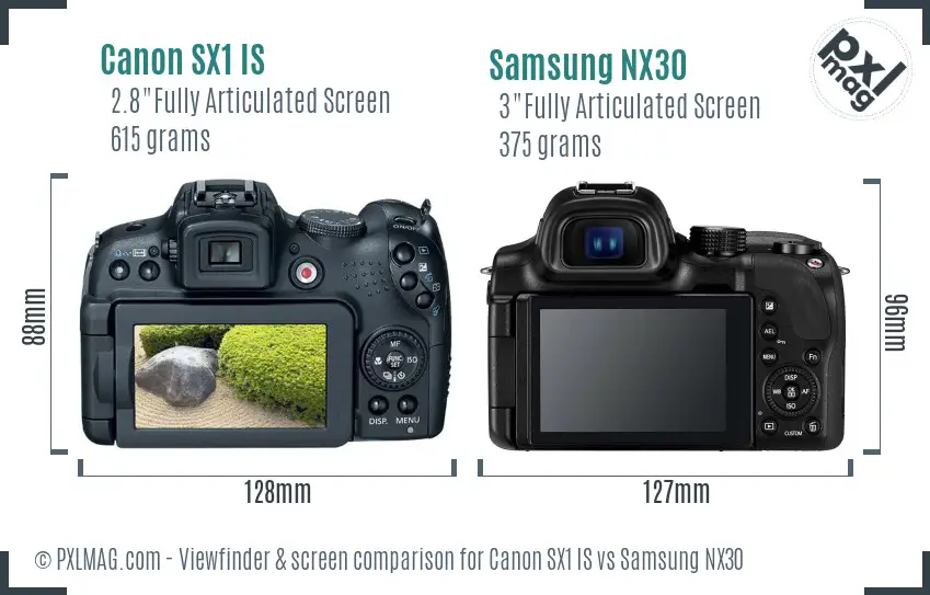 Canon SX1 IS vs Samsung NX30 Screen and Viewfinder comparison