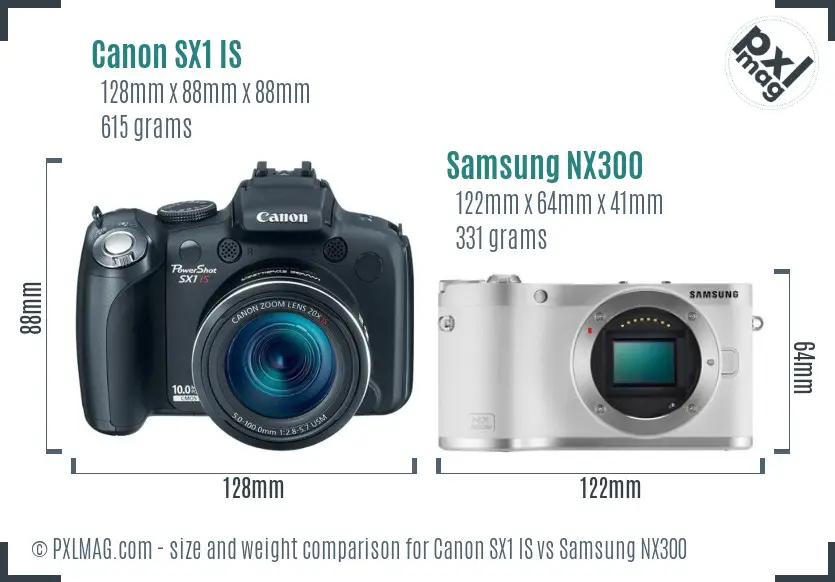 Canon SX1 IS vs Samsung NX300 size comparison Canon SX1 IS vs Samsung NX300 size comparison