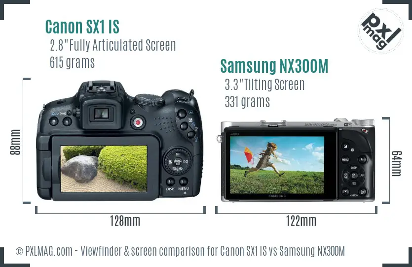 Canon SX1 IS vs Samsung NX300M Screen and Viewfinder comparison Canon SX1 IS vs Samsung NX300M Screen and Viewfinder comparison