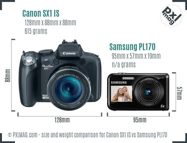 Canon SX1 IS vs Samsung PL170 size comparison