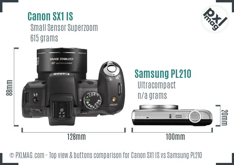 Canon SX1 IS vs Samsung PL210 top view buttons comparison