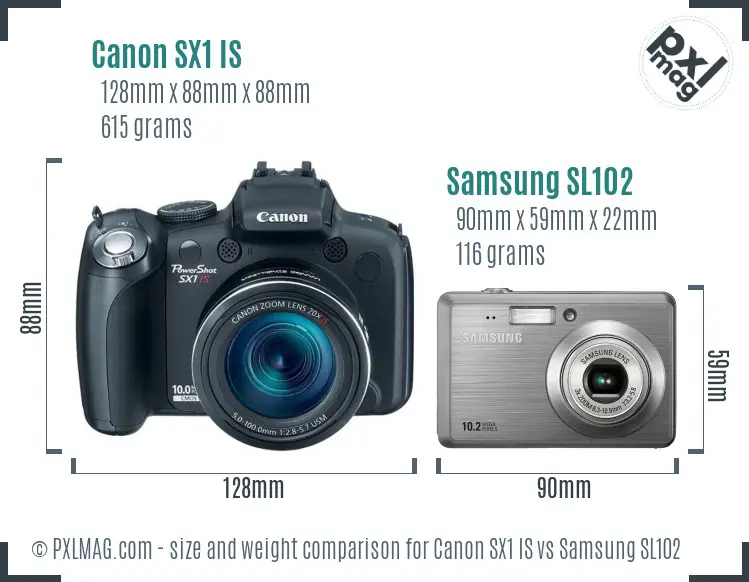 Canon SX1 IS vs Samsung SL102 size comparison Canon SX1 IS vs Samsung SL102 size comparison