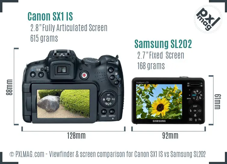 Canon SX1 IS vs Samsung SL202 Screen and Viewfinder comparison Canon SX1 IS vs Samsung SL202 Screen and Viewfinder comparison