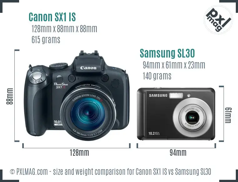 Canon SX1 IS vs Samsung SL30 size comparison Canon SX1 IS vs Samsung SL30 size comparison
