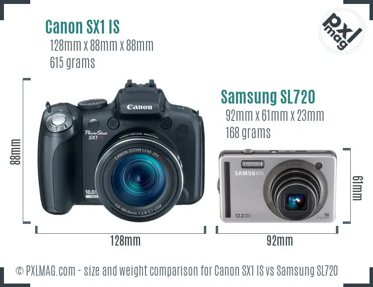 Canon SX1 IS vs Samsung SL720 size comparison